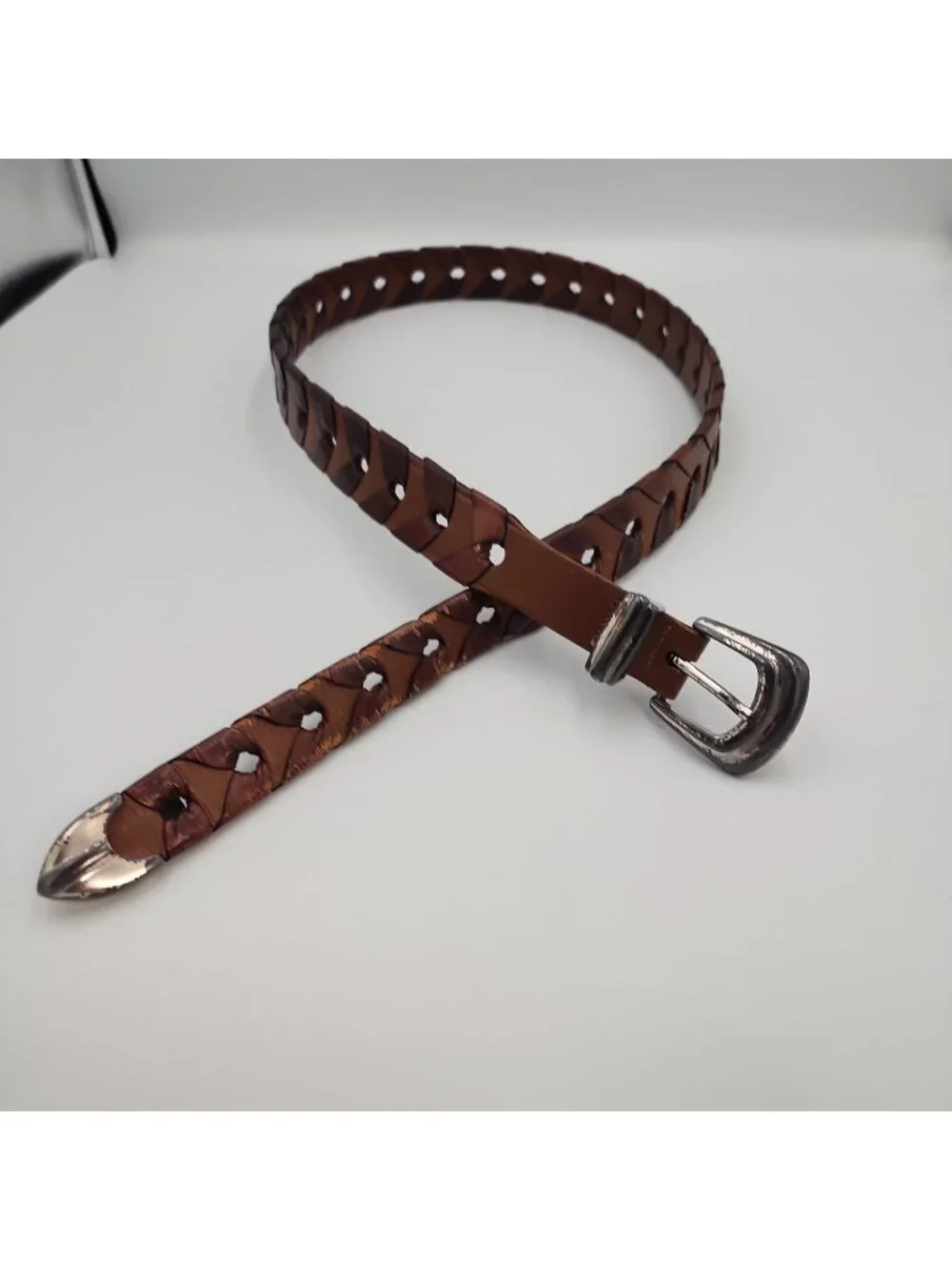 Trafalgar Braided Leather Belt Mens Size 36 Brown Woven Dress Casual Fits To 39